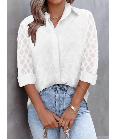 Blouse for Womens Casual Button Down Long Sleeve Shirts Collared Dressy Loose Fit Tunic V Neck Tops 0-a-gridwhite $11.39 Blouses