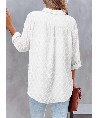 Blouse for Womens Casual Button Down Long Sleeve Shirts Collared Dressy Loose Fit Tunic V Neck Tops 0-a-gridwhite $11.39 Blouses