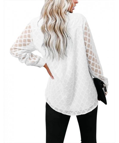 Blouse for Womens Casual Button Down Long Sleeve Shirts Collared Dressy Loose Fit Tunic V Neck Tops 0-a-gridwhite $11.39 Blouses