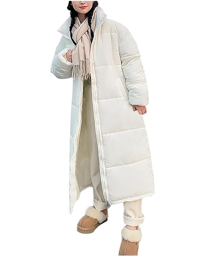 Womens Winter Coats Long Hooded Warm Thickened Quilted Jackets Plus Size Zip Up Outerwear Full Length Puffer Jackets A01-whit...