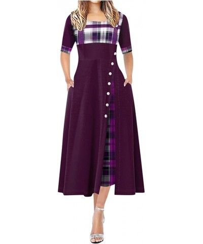 Women's Elegant Maxi Long Dresses Button Down Sleeveless A Line Dress Summer Plus Size Work Formal Dress with Pockets 17-purp...