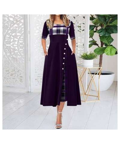 Women's Elegant Maxi Long Dresses Button Down Sleeveless A Line Dress Summer Plus Size Work Formal Dress with Pockets 17-purp...