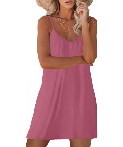 Women's Summer Casual Sleeveless Mini Dress Loose Spaghetti Strap Beach Dresses with Pockets Light Pink $11.79 Dresses