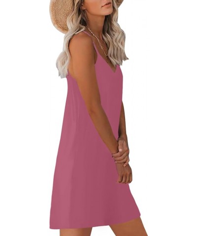 Women's Summer Casual Sleeveless Mini Dress Loose Spaghetti Strap Beach Dresses with Pockets Light Pink $11.79 Dresses