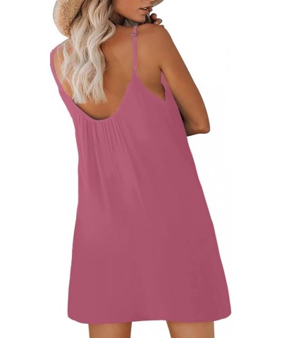 Women's Summer Casual Sleeveless Mini Dress Loose Spaghetti Strap Beach Dresses with Pockets Light Pink $11.79 Dresses