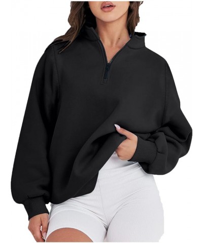 Zip Up Hoodies For Women Oversized Long Sleeve Crop Sweatshirt Quarter Zip Pullover Tops Fall Fashion Clothes 2023 G07-black ...