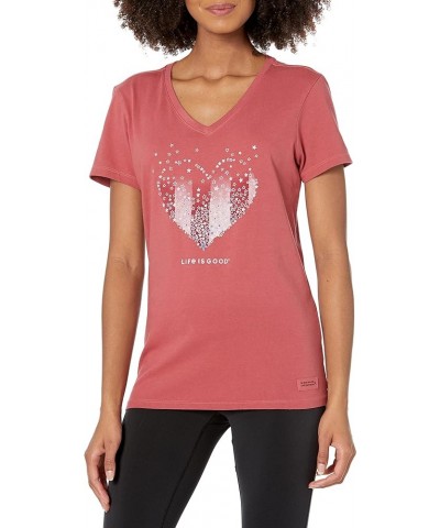 Women's Heart Stars and Stripes Faded Red $15.28 T-Shirts