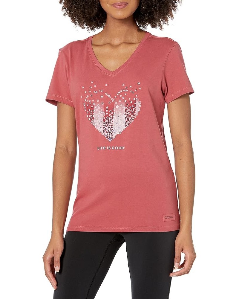 Women's Heart Stars and Stripes Faded Red $15.28 T-Shirts