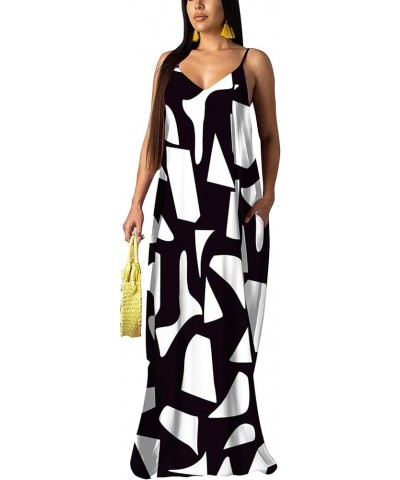 Women's Casual Summer Maxi Dresses Sleeveless Adjustable Spaghetti Strap Loose Plus Size Dresses Bf Blackwhite $15.96 Activewear