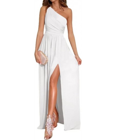 Women's One Shoulder High Split Sleeveless Ruched Sexy Cocktail Maxi Long Dress White $30.00 Dresses