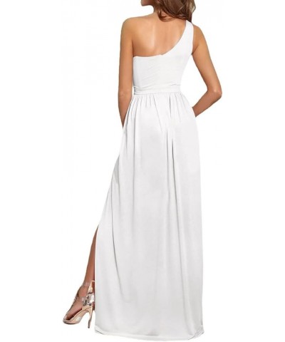 Women's One Shoulder High Split Sleeveless Ruched Sexy Cocktail Maxi Long Dress White $30.00 Dresses