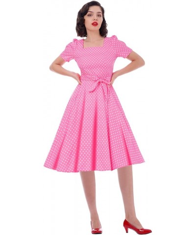 1950s Dresses for Women Vintage Short Sleeve Polka Dots A Line Swing Midi Dress Cocktail Party Evening Prom Gown Bpink $15.19...