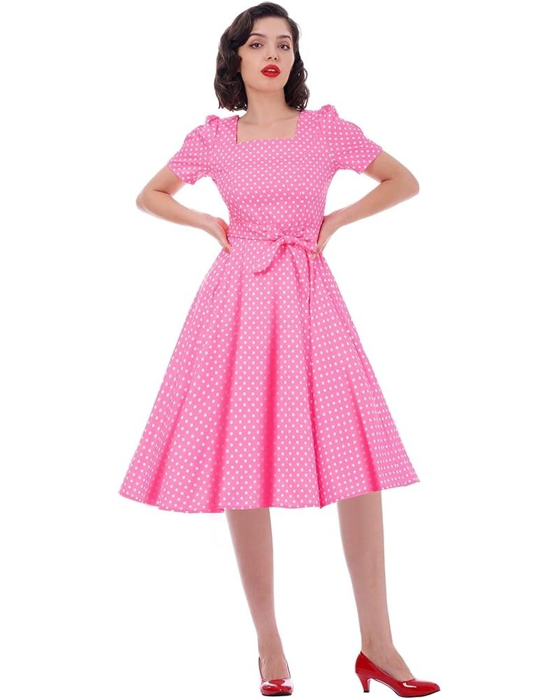 1950s Dresses for Women Vintage Short Sleeve Polka Dots A Line Swing Midi Dress Cocktail Party Evening Prom Gown Bpink $15.19...