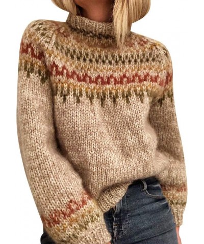 Womens Fair Isle Sweater Vintage Fair Isle Print Pullover Crewneck Knitted Long Sleeve Soft Warm Jumper Tops B01 Apricot $14....