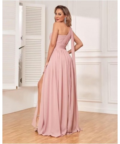 One Shoulder Chiffon Bridesmaid Dresses for Wedding Ruched Long Formal Dress Evening Gowns with Slit Silver $21.92 Dresses