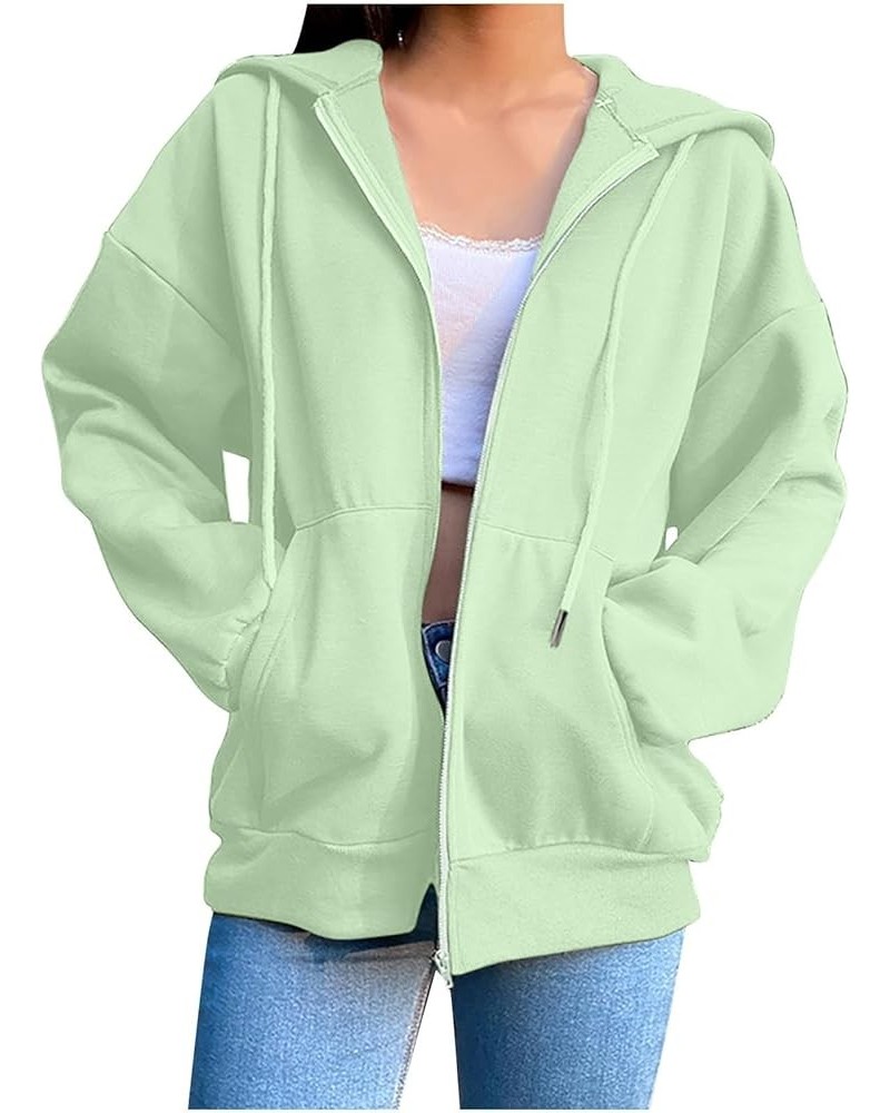 Women's Loose Long Sleeve Zip Up Sweatshirt Solid Color Pullover Hoodies Drawstraing Casual Fashion Sweatshirts 06 Mint Green...