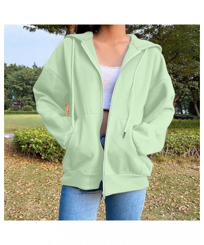 Women's Loose Long Sleeve Zip Up Sweatshirt Solid Color Pullover Hoodies Drawstraing Casual Fashion Sweatshirts 06 Mint Green...