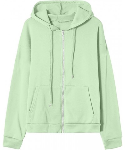 Women's Loose Long Sleeve Zip Up Sweatshirt Solid Color Pullover Hoodies Drawstraing Casual Fashion Sweatshirts 06 Mint Green...