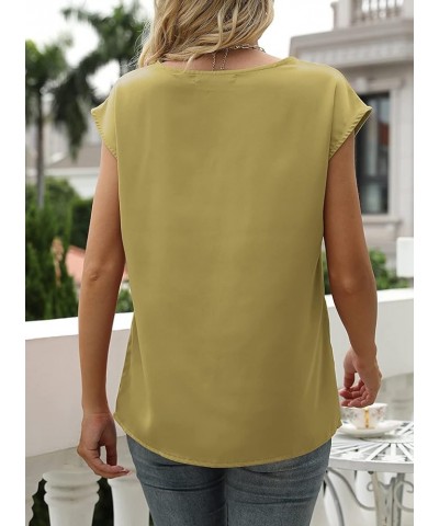 Women's Cap Sleeve Silk Tops V Neck Satin Blouse Solid Elegant Loose Fit Shirts Yellow $15.95 Blouses