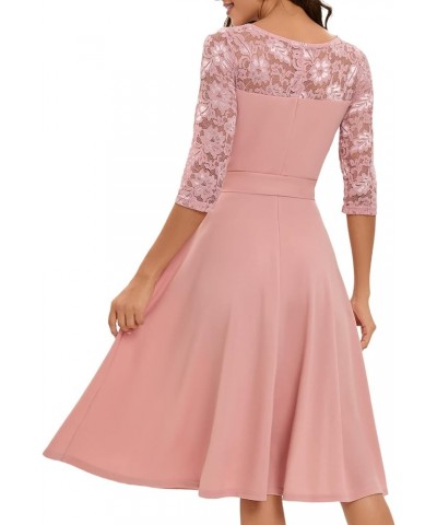 Women's Long Sleeve Vintage Formal Cocktail Party Wedding Guest V Neck A-line Swing Midi Dress A-blush $10.50 Dresses