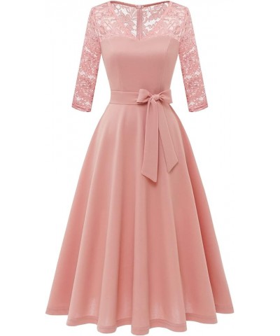 Women's Long Sleeve Vintage Formal Cocktail Party Wedding Guest V Neck A-line Swing Midi Dress A-blush $10.50 Dresses