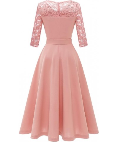 Women's Long Sleeve Vintage Formal Cocktail Party Wedding Guest V Neck A-line Swing Midi Dress A-blush $10.50 Dresses