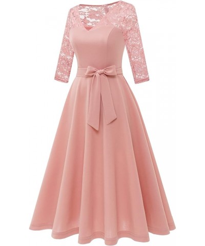 Women's Long Sleeve Vintage Formal Cocktail Party Wedding Guest V Neck A-line Swing Midi Dress A-blush $10.50 Dresses