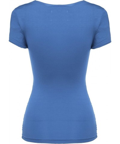 Women's Cross-Front V Neck Ruched Short Sleeve Blouses Shirts Tops S-XXL Blue $11.76 Blouses