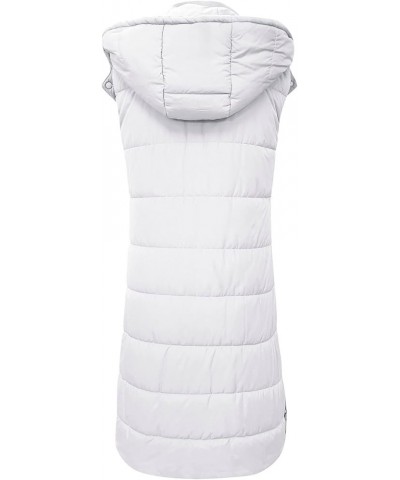 Long Puffer Vest Women Sleeveless Hooded Quilted Down Vest Puffy Padded Gilet Snap Button Thicken Warm Winter Outwear White $...