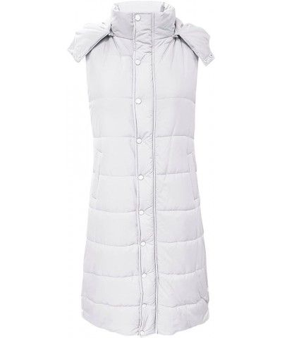 Long Puffer Vest Women Sleeveless Hooded Quilted Down Vest Puffy Padded Gilet Snap Button Thicken Warm Winter Outwear White $...