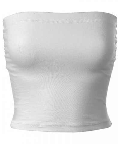 Women's Basic Casual Ruched Side Stretchy Tube Tops White $10.79 Activewear