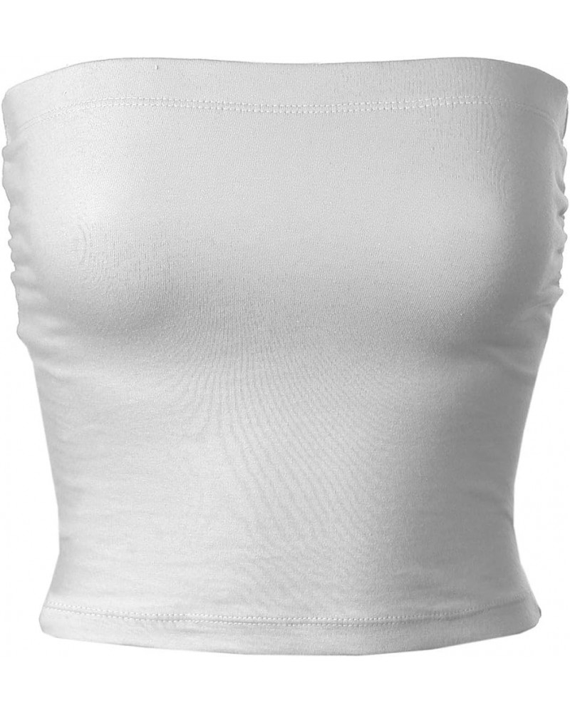 Women's Basic Casual Ruched Side Stretchy Tube Tops White $10.79 Activewear