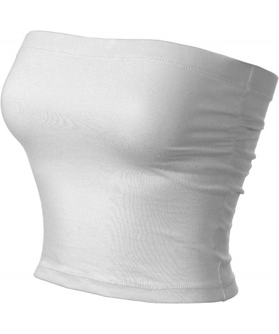 Women's Basic Casual Ruched Side Stretchy Tube Tops White $10.79 Activewear