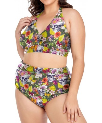 Women's Bikini Sets Bohemian Skull and Rose Bikini Sets for Women Plus Size High Waisted Sexy Bikini Swimsuits Skull 05 $15.6...