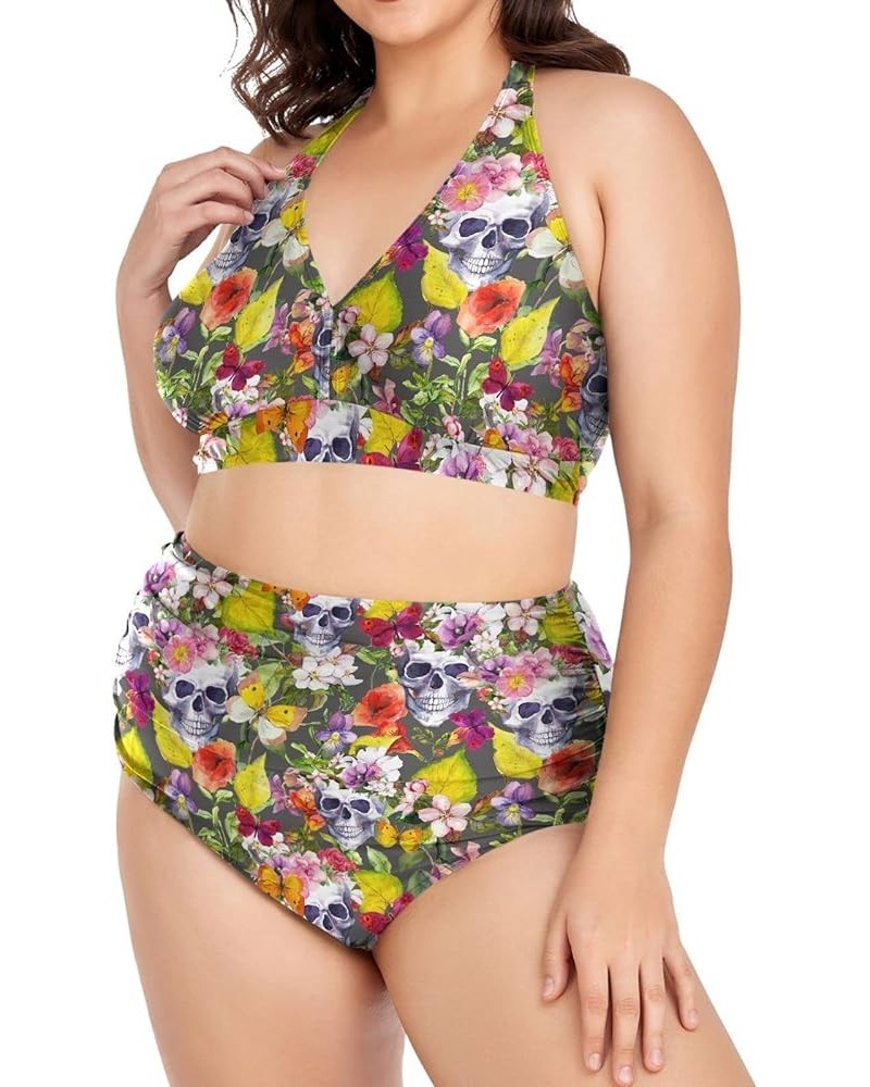 Women's Bikini Sets Bohemian Skull and Rose Bikini Sets for Women Plus Size High Waisted Sexy Bikini Swimsuits Skull 05 $15.6...