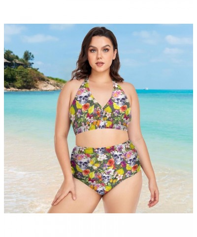 Women's Bikini Sets Bohemian Skull and Rose Bikini Sets for Women Plus Size High Waisted Sexy Bikini Swimsuits Skull 05 $15.6...