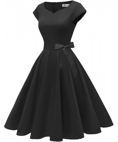 Women Vintage 1950s Dress Retro Cocktail Party Swing Dresses with Cap Sleeves Black $22.95 Dresses