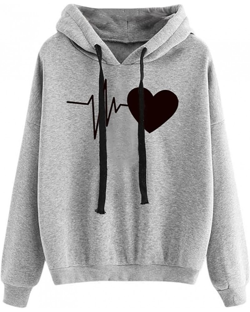 Hoodie For Women Casual Drawstring Heart Print Hoodie Sweatshirt Stylish Loose Fit Casual Cropped Pullover Warm 02 Gray $7.79...