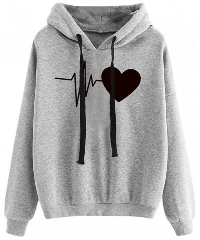 Hoodie For Women Casual Drawstring Heart Print Hoodie Sweatshirt Stylish Loose Fit Casual Cropped Pullover Warm 02 Gray $7.79...