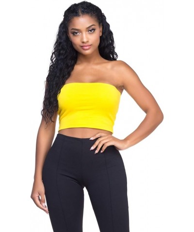 Women's Cotton Double Layered Tube Crop Top Yellow $10.61 Activewear