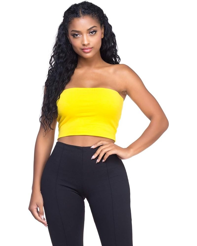 Women's Cotton Double Layered Tube Crop Top Yellow $10.61 Activewear