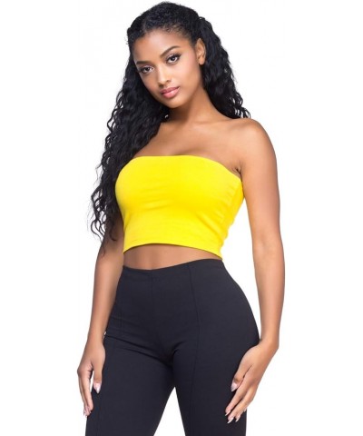 Women's Cotton Double Layered Tube Crop Top Yellow $10.61 Activewear