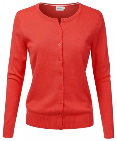 Women's Long Sleeve Button Down Soft Knit Cardigan Sweater Awocal0210_coral $10.49 Sweaters