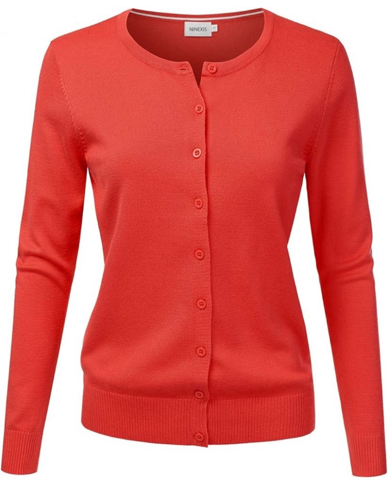 Women's Long Sleeve Button Down Soft Knit Cardigan Sweater Awocal0210_coral $10.49 Sweaters