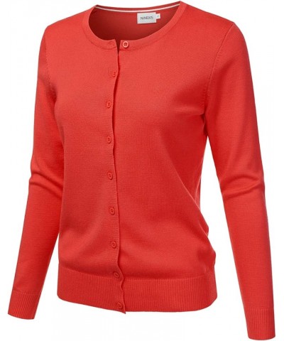 Women's Long Sleeve Button Down Soft Knit Cardigan Sweater Awocal0210_coral $10.49 Sweaters