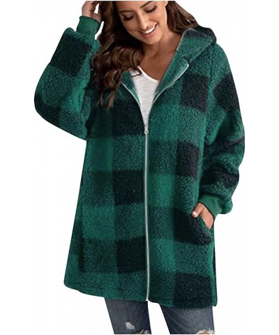 Plaid Shacket Jacket Women,2023 Winter Trendy Lapel Button Down/Zip Up Fuzzy Fleece Sherpa Jacket,Thermal Long Sleeve Coat B-...