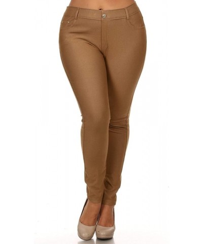 Women's Plus Size Solid Casual Comfort Lightweight Stretchy Jean Pocket Legging Pants Mpa00356 Khaki $13.70 Pants