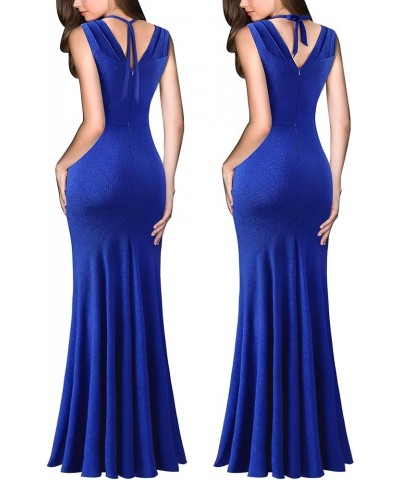 Womens V Halter Neck Celebrity Ruffle High Split Formal Evening Gown Wedding Prom Maxi Dress Sparkly Blue $36.17 Dresses