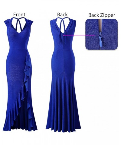 Womens V Halter Neck Celebrity Ruffle High Split Formal Evening Gown Wedding Prom Maxi Dress Sparkly Blue $36.17 Dresses