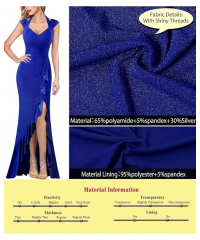 Womens V Halter Neck Celebrity Ruffle High Split Formal Evening Gown Wedding Prom Maxi Dress Sparkly Blue $36.17 Dresses